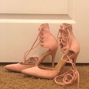 Blush Pink Vegan Suede Lace Up Stiletto